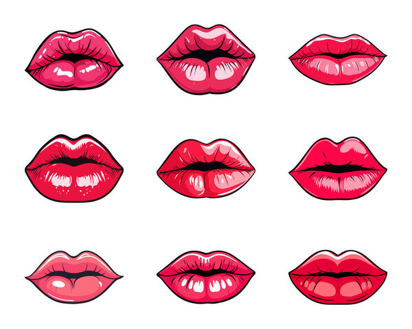 Lips set isolated on white background. Cartoon style. Vector illustration for any design