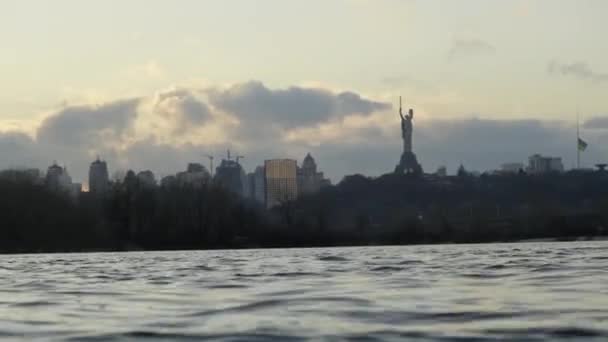 Malam Panorama Dari Kyiv Daerah Tepi Laut Air Sungai Dnipro — Stok Video