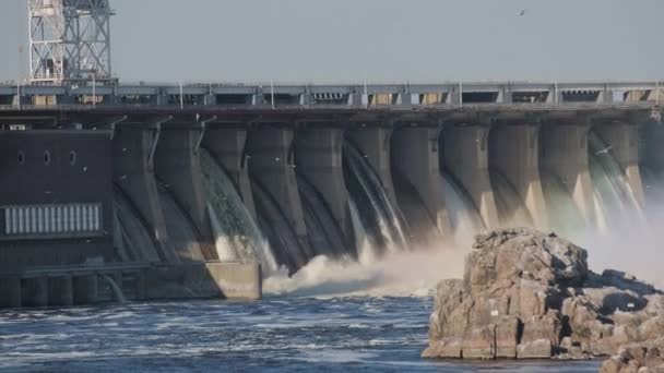 Baraj Tarafından Büyük Bir Çağlayan Akıyor Güçlü Akıntıları Bir Hidroelektrik — Stok video