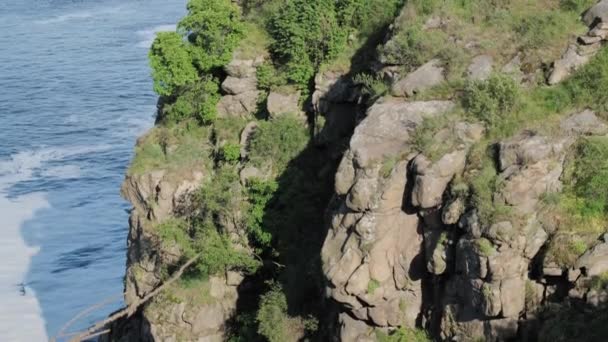 Bridge Spans Cliff Breathtaking View Ocean Surrounded Natural Landscape Including — Vídeo de Stock