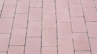 Görüntü, büyüleyici bir şekilde düzenlenmiş, kentsel yürüyüş yollarının estetiğini geliştiren ve yayalar için davetkar bir atmosfer yaratan, desenli pembe kaldırım taşlarının yakın çekimini gösteriyor.