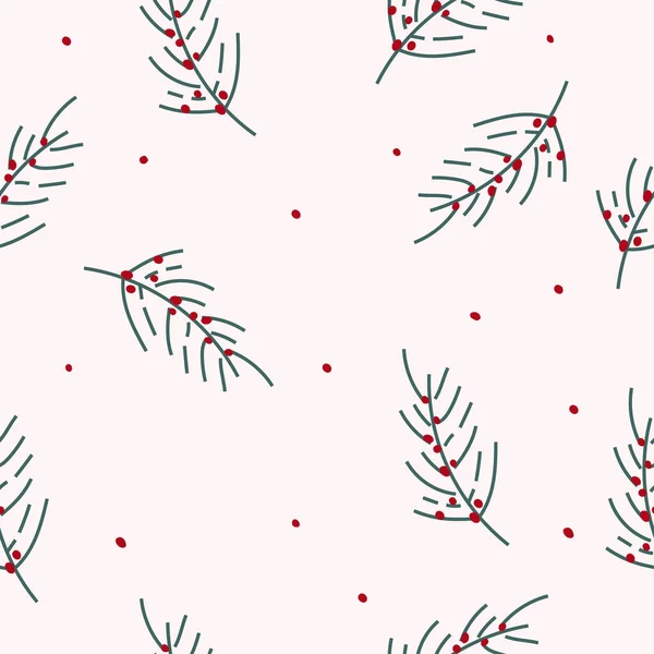 stock vector Christmas minimalism seamless patterns with branch holly and red berries. Bright winter pattern can be used as textile, fabric, wallpaper, banner and other. Vector.