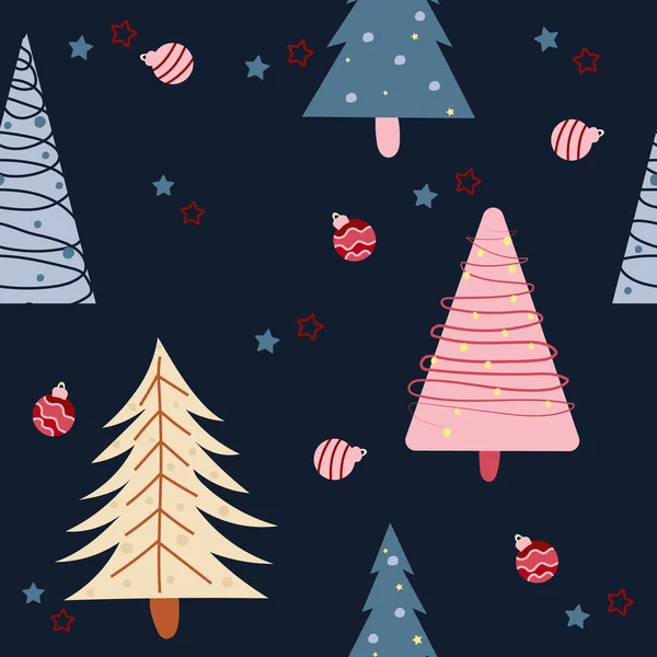 冬季简约主义 无缝图案与五彩缤纷的圣诞和星空环绕 明亮的冬季图案可用于纺织 横幅等 — 图库矢量图片