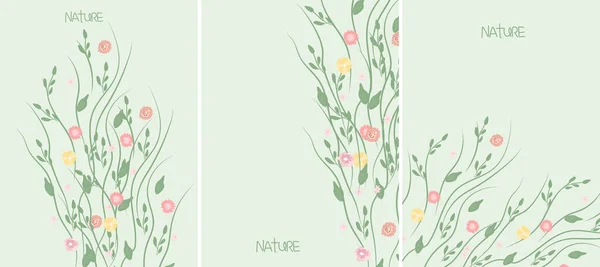 Arrangement Floral Avec Diverses Fleurs Sauvages Feuilles Cœurs Fleurs Comme — Image vectorielle