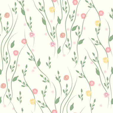 Minimalist çiçeksiz desen. Parlak çiçekler ve yeşil yapraklar. Bahar çiçeği ve lüks. Şablon tekstil, kumaş, duvar kağıdı, pankart vs. olarak kullanılabilir. Vektör