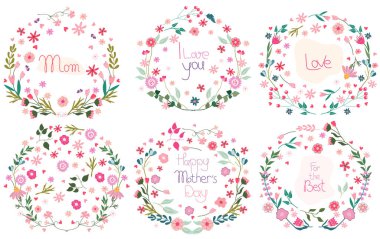 Çiçekli bir çelengin en iyi ve mutlu anneler günüdür. Kart şablonlarında, ev aksanlarında, posterlerde ve giyim tasarımlarında kullanılıyor. Vektör İllüstrasyonu.