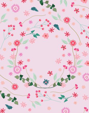 Çekici çiçekleri olan eşsiz çiçek vektör tasarımı, bir çelenk oluşturur. Kartlar, posterler, kıyafetler ve ev aksanları için harika. Vektör illüstrasyonu.