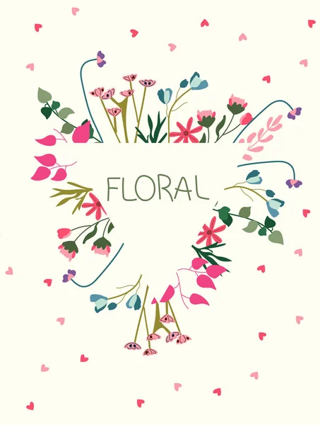 Encantadores Marcos Vectoriales Con Elementos Botánicos Incluyendo Flores Hojas Corazones — Vector de stock