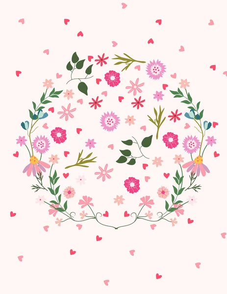 魅力的な花を持つユニークな花のベクトルデザインは 花輪を形成します カード ポスター アパレル ホームアクセントに最適です ベクターイラスト — ストックベクタ