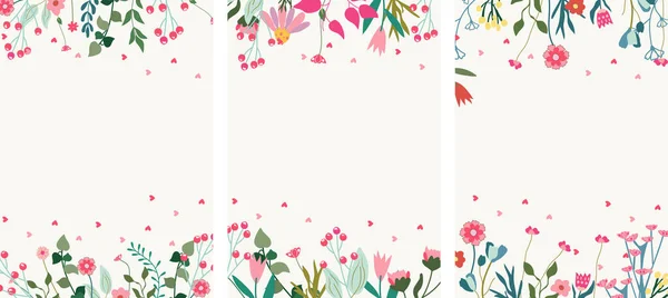 Cadres Floraux Exquis Avec Fleurs Feuilles Cœur Art Vectoriel Botanique — Image vectorielle