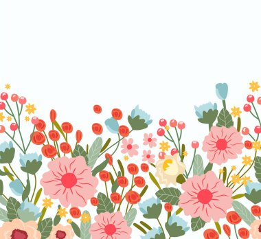 Renkli çiçekler ve yapraklarla nefes kesici bir afiş. Kavram doğayı kurtarır. Sosyal afişler, kartlar, logolar, afişler için uygun, Anneler Günü veya Kadınlar Günü gibi özel günler