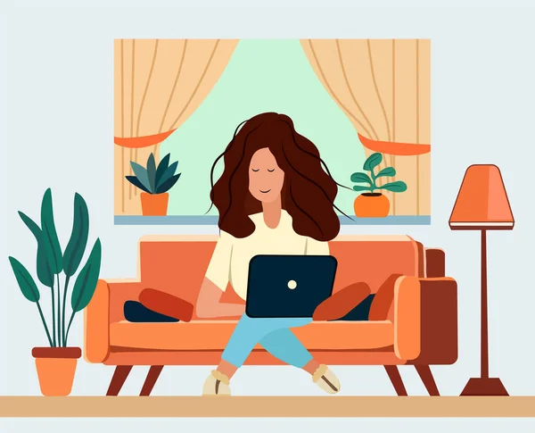 Female Professional Working Her Home Office Seated Her Desk Engaged — Stock Vector