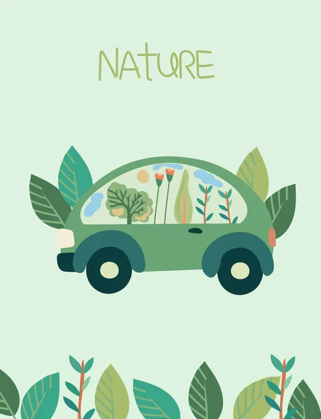Vehículo Ecológico Hojas Verdes Día Tierra Preservación Del Planeta Concepto — Vector de stock