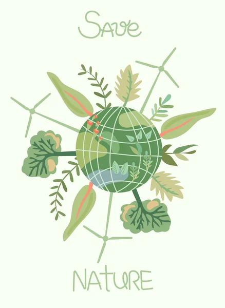 Idea Conservación Ecológica Naturaleza Alimentando Humanidad Madre Tierra Planeta Verde — Vector de stock