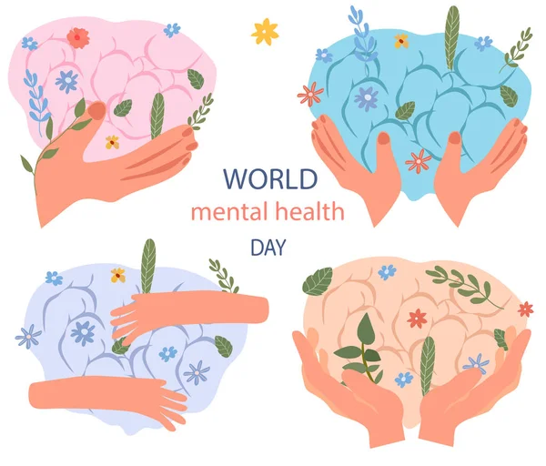Global Mental Health Day Plays Vital Role Promoting Comprehensive Well — Stock Vector