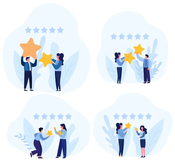 Pessoas Que Dão Feedback Cinco Estrelas Representam Importância Satisfação Cliente —  Vetores de Stock
