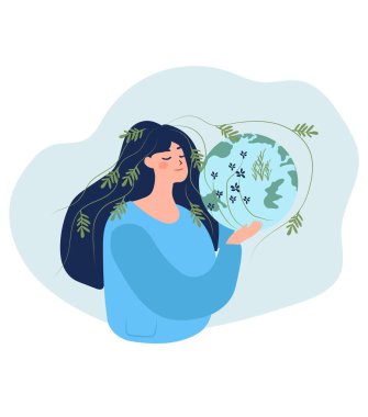 Dünyayı saran Kadın Eller, çevre yönetiminin özünü somutlaştırıyor. Çevresel zorlukları ve Dünya 'yı korumanın önemini gösteren bir kavram. Vektör