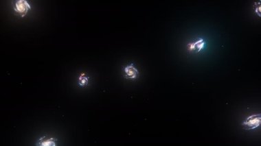 Uzayın en karanlık derinliklerinden gelen ve ışık hızıyla uzaktaki galaksilere doğru hızlanan bir yolculuk. Derin Uzay Keşfi. Evrenin göksel sonsuzluğu. 4K 3B soyut canlandırma.