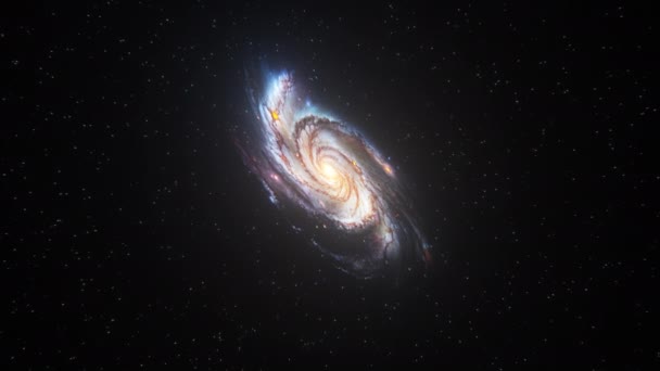 在一个孤寂的星系周围航行从一个紧密而独特的有利的位置上 你可以看到星系充满活力的光和旋转的结构 深空探测 3D抽象动画 — 图库视频影像