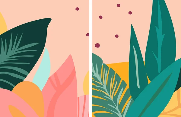 明るい背景にカラフルな熱帯の葉を持つ明るいバナー リラクゼーションの概念 カラフルなポスターデザインは バナー ウェブサイト ポスターに最適です ベクトルグラフィックス — ストックベクタ