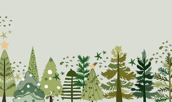 Handgezeichnete Vektorsammlung Von Weihnachtsbäumen Geschmückt Mit Festlichem Schmuck Sternen Schneeflocken — Stockvektor