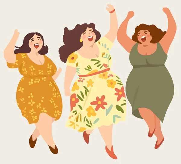 Fröhliche Pralle Damen Frauen Sonnenanzügen Die Tanzen Und Das Leben Stockvektor