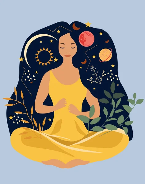 Vrouw Yoga Lotushouding Die Rust Vindt Door Meditatie Buitenlucht Concept Stockvector