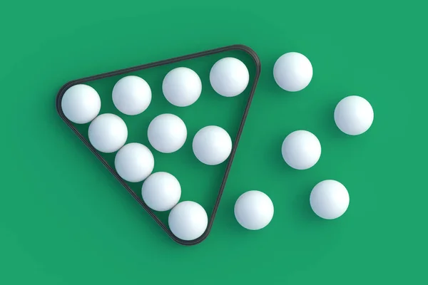流成三角形的白色台球 休闲游戏 运动器材 3D渲染 — 图库照片