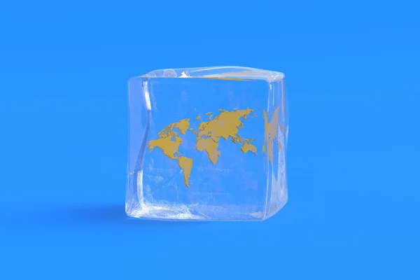 Mapa Světa Kostce Ledu Ilustrace — Stock fotografie