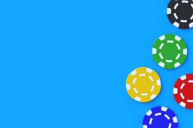 Dağılmış kumarhane fişleri. Lüks oyunlar. Uzayı kopyala Üst Manzara. 3d hazırlayıcı