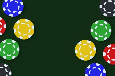 Kumarhane masasında çip oynamak. Lüks oyunlar. Uzayı kopyala Üst Manzara. 3d hazırlayıcı