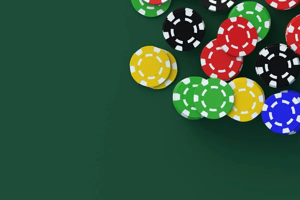 Verspreid Spelen Chips Casino Tafel Luxe Spelletjes Begrepen Ruimte Bovenaanzicht — Stockfoto