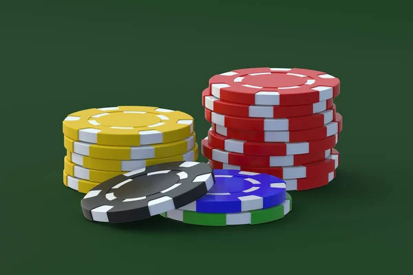 赌场桌上堆积如山的筹码奢侈的游戏 3D渲染 — 图库照片
