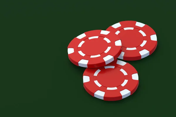 カジノのテーブルで3枚のチップ 豪華なゲームだ コピースペース 3Dレンダリング — ストック写真