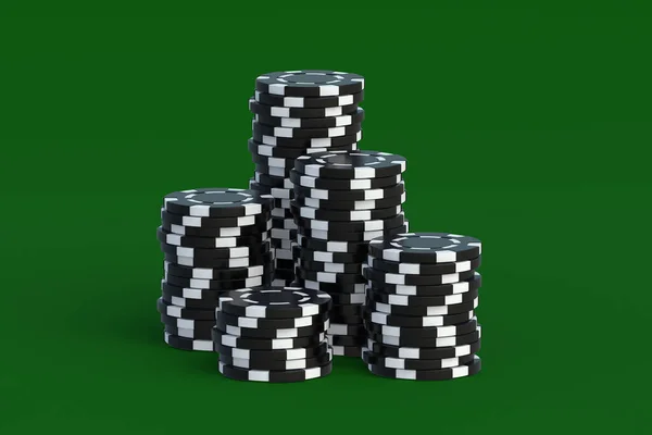 Stapels Zwarte Chips Casinotafel Renderen — Stockfoto
