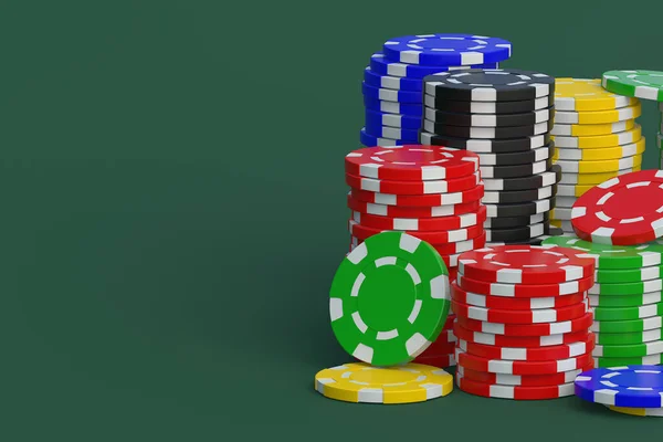 Pilhas Fichas Jogo Mesa Casino Espaço Para Cópia Renderização — Fotografia de Stock