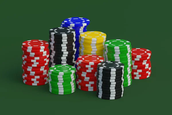 Pilhas Fichas Jogo Mesa Casino Renderização — Fotografia de Stock