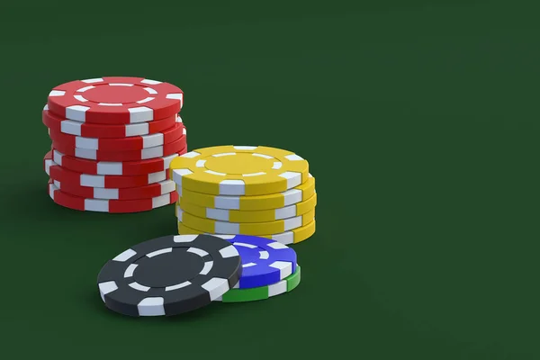 Pilhas Fichas Jogo Mesa Casino Espaço Para Cópia Renderização — Fotografia de Stock