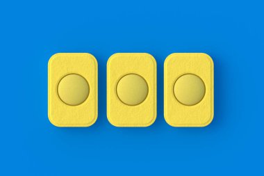 Bir sıra bulaşık deterjanı tableti. Üst Manzara. 3d hazırlayıcı