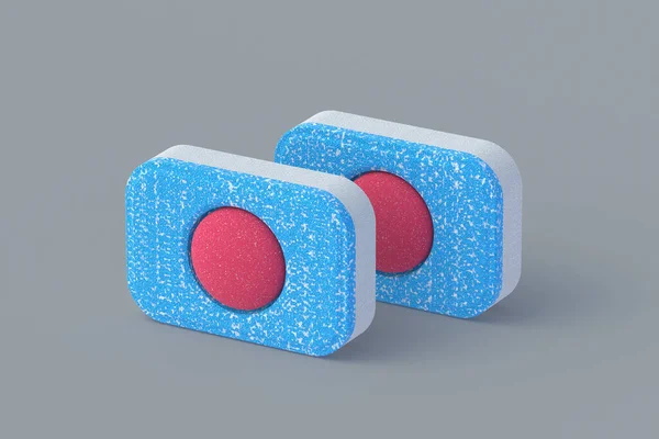 Dwie Tabletki Detergentu Zmywarki Szarym Tle Renderowanie — Zdjęcie stockowe