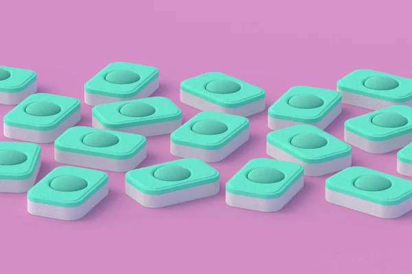 ピンクの背景にストロー食器洗い機洗剤タブレット 3Dレンダリング — ストック写真