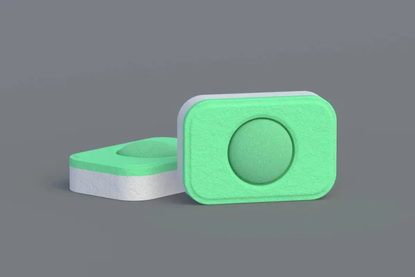 Зелені Таблетки Миття Посуду Сірому Фоні Візуалізація — стокове фото