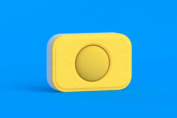 Yellow dishwasher detergent tablet on blue background. 3d render