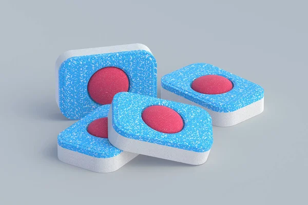 灰色の背景に食器洗浄機洗剤タブレット 3Dレンダリング — ストック写真