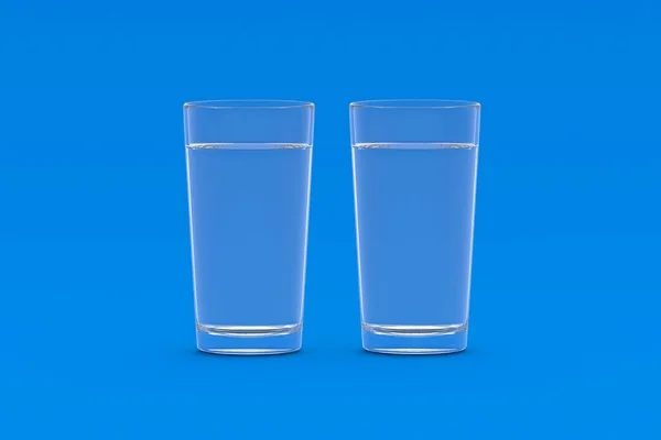 Két Pohár Víz Kék Háttérrel Renderelés — Stock Fotó