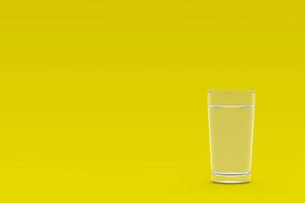 Glass Water Corner Yellow Background Copy Space Render — Stock Photo, Image