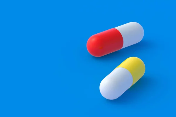 青の背景に杭 医療と医療の概念 薬やビタミンの投与量 コピースペース 3Dレンダリング — ストック写真