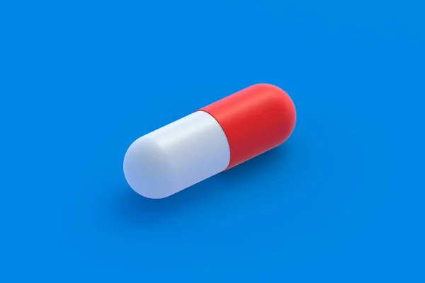Jedna Pilulka Modrém Pozadí Pojem Zdravotní Péče Lékařství Dávkování Léků — Stock fotografie