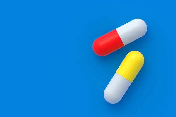 Kék Háttér Pirulák Fogalom Egészségügyi Orvosi Gyógyszerek Vitaminok Adagja Első — Stock Fotó
