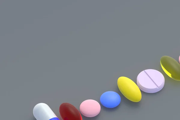 Различные Таблетки Зеленом Фоне Концепция Здравоохранения Медицины Дозировка Лекарств Витаминов — стоковое фото